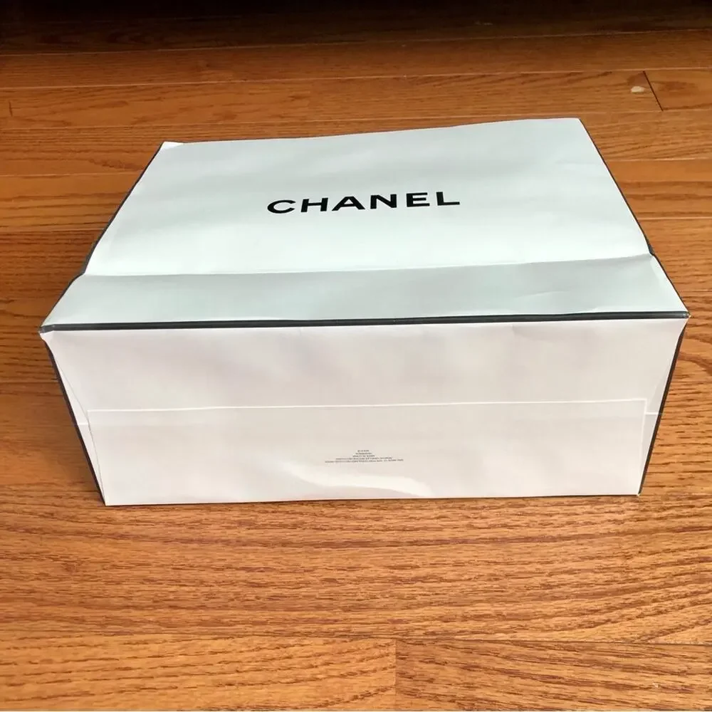 Chanel Authentic Bundle of Two White Paper Shopping Bags with Black Handles